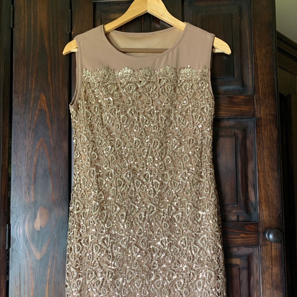Gold Sleeveless Sequin Cocktail Dress Large NWOT